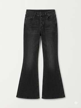 American Eagle Next Level Stretch Flare Jeans, Black Wash, Exposed Button Fly, S